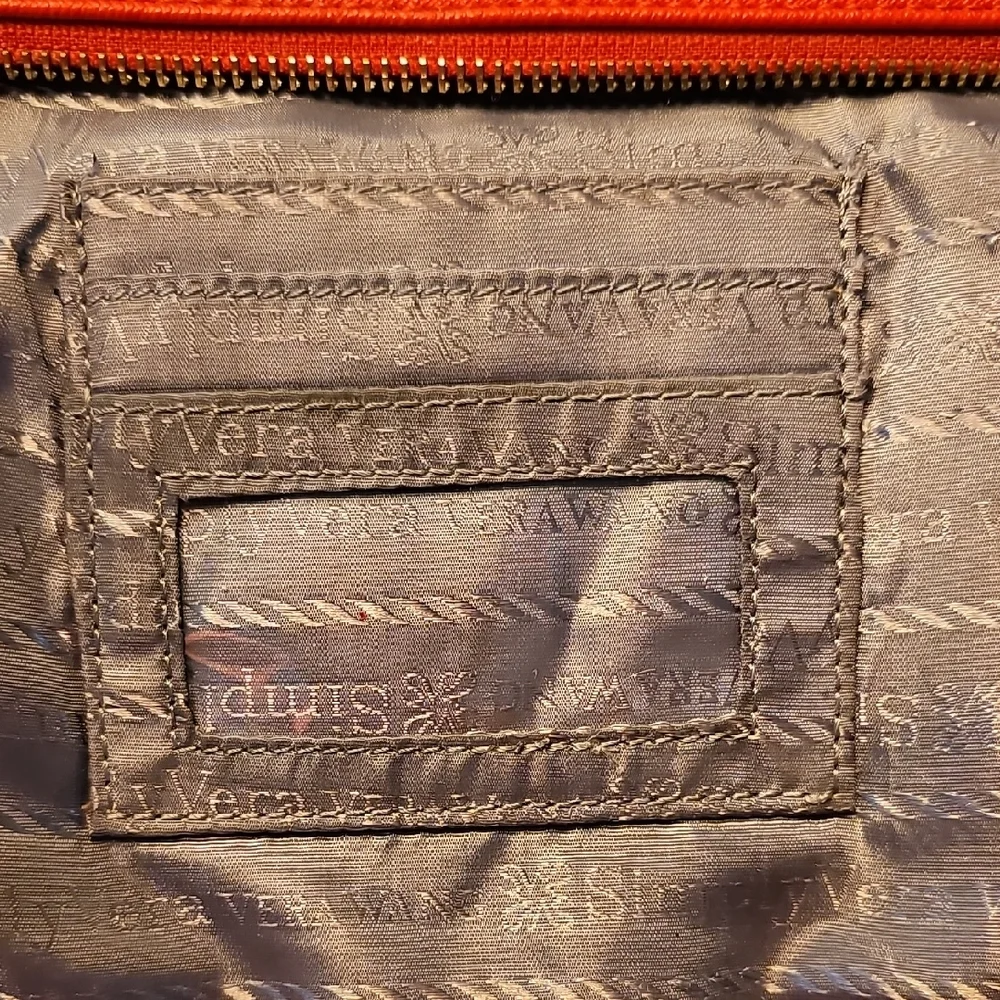 Red and Tan Two-Tone Clutch with Wrist Strap - Picture 4 of 6
